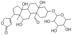 CAS#: 639-13-4， 3beta-[(6-Deoxy-alpha-L-Mannopyranosyl)Oxy]-5,12beta,14-Trihydroxy-19-Oxo-5beta-Card-20(22)-Enolide