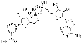 structure of CAS# 64417-72-7, Nicotinamide adenine dinucleotide lithium salt;Lithium (2R,3S,4R,5R)-2-[[[[(2R,3S,4R,5R)-5-(6-Aminopurin-9-Yl)-3,4-Dihydroxy-Tetrahydrofuran-2-Yl]Methoxy-Hydroxy-Phosphoryl]Oxy-Hydroxy-Phosphoryl]Oxymethyl]-5-(3-Carbamoylpyridin-1-Ium-1-Yl)Tetrahydrofuran-3,4-Diolate;Lithium (2R,3S,4R,5R)-2-[[[[(2R,3S,4R,5R)-5-(6-Amino-9-Purinyl)-3,4-Dihydroxy-2-Tetrahydrofuranyl]Methoxy-Hydroxyphosphoryl]Oxy-Hydroxyphosphoryl]Oxymethyl]-5-(3-Carbamoyl-1-Pyridin-1-Iumyl)Tetrahydrofuran-3,4-Diolate;Lithium (2R,3R,4S,5R)-2-(3-Aminocarbonylpyridin-1-Ium-1-Yl)-5-[[[[(2R,3S,4R,5R)-5-(6-Aminopurin-9-Yl)-3,4-Dihydroxy-Oxolan-2-Yl]Methoxy-Hydroxy-Phosphoryl]Oxy-Hydroxy-Phosphoryl]Oxymethyl]Oxolane-3,4-Diolate