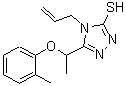 structure of CAS# 667414-42-8, 4-Allyl-5-[1-(2-methylphenoxy)ethyl]-4H-1,2,4-triazole-3-thiol;5-[(2-met<wbr>hylphenox<wbr>y)ethyl]-<wbr>4-prop-2-<wbr>enyl-1,2,<wbr>4-triazol<wbr>e-3-thiol;5-[1-(2-m<wbr>ethylphen<wbr>oxy)ethyl<wbr>]-4-(prop<wbr>-2-en-1-y<wbr>l)-4H-1,2<wbr>,4-triazo<wbr>le-3-thiol;MFCD04054722