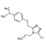 structure of CAS# 667414-43-9, 4-Allyl-5-[(4-isopropylphenoxy)methyl]-4H-1,2,4-triazole-3-thiol;4-Allyl-5<wbr>-(4-isopr<wbr>opyl-phen<wbr>oxymethyl<wbr>)-4H-[1,2<wbr>,4]triazo<wbr>le-3-thiol;5-{[4-(me<wbr>thylethyl<wbr>)phenoxy]<wbr>methyl}-4<wbr>-prop-2-e<wbr>nyl-1,2,4<wbr>-triazole<wbr>-3-thiol;5-{[4-(pr<wbr>opan-2-yl<wbr>)phenoxy]<wbr>methyl}-4<wbr>-(prop-2-<wbr>en-1-yl)-<wbr>4H-1,2,4-<wbr>triazole-<wbr>3-thiol