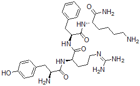 structure of CAS# 68425-36-5, Tyrosyl-arginyl-phenylalanyl-lysinamide;(2S)-6-Amino-2-[[(2S)-2-[[(2R)-2-[[(2S)-2-Amino-3-(4-Hydroxyphenyl)Propanoyl]Amino]-5-Guanidino-Pentanoyl]Amino]-3-Phenyl-Propanoyl]Amino]Hexanamide;(2S)-6-Amino-2-[[(2S)-2-[[(2R)-2-[[(2S)-2-Amino-3-(4-Hydroxyphenyl)-1-Oxopropyl]Amino]-5-Guanidino-1-Oxopentyl]Amino]-1-Oxo-3-Phenylpropyl]Amino]Hexanamide;(2S)-6-Amino-2-[[(2S)-2-[[(2R)-2-[[(2S)-2-Amino-3-(4-Hydroxyphenyl)Propanoyl]Amino]-5-(Diaminomethylideneamino)Pentanoyl]Amino]-3-Phenyl-Propanoyl]Amino]Hexanamide