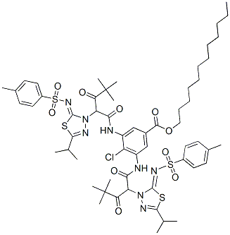 CAS#: 68588-51-2， Dodecyl 4-Chloro-3,5-Bis[[4,4-Dimethyl-2-[5-(Isopropyl)-2-[[(4-Tolyl)Sulphonyl]Imino]-1,3,4-Thiadiazole-3(2H)-Yl]-1,3-Dioxopentyl]Amino]Benzoate