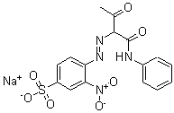 CAS 登录号：68834-04-8， 3-硝基-4-[2-[2-氧代-1-[(苯基氨基)羰基]丙基]偶氮]-苯磺酸钠盐(1:1)