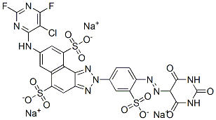 CAS#: 68957-39-1， Trisodium 7-[(5-Chloro-2,6-Difluoropyrimidin-4-Yl)Amino]-2-[4-[(Hexahydro-2,4,6-Trioxopyrimidin-5-Yl)Azo]-3-Sulphonatophenyl]-2H-Naphtho[1,2-d]Triazole-5,9-Disulphonate