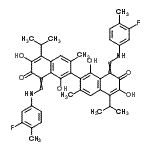 CAS#: 6945-73-9， 8,8'-Bis{[(3-Fluoro-4-Methylphenyl)Amino]Methylene}-1,1',6,6'-Tetrahydroxy-5,5'-Diisopropyl-3,3'-Dimethyl-2,2'-Binaphthalene-7,7'(8H,8'H)-Dione