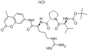 结构式 CAS# 70375-24-5, N-[(1,1-二甲基乙氧基)羰基]-L-缬氨酰-L-脯氨酰-N-(4-甲基-2-氧代-2H-1-苯并吡喃-7-基)-L-精氨酰胺单盐酸盐