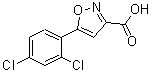 structure of CAS# 712348-40-8, 5-(2,4-Dichlorophenyl)-1,2-oxazole-3-carboxylic acid;3-isoxazolecarboxylic acid, 5-(2,4-dichlorophenyl);5-(2,4-dichlorophenyl)-3-isoxazolecarboxylic acid;5-(2,4-Dichloro-phenyl)-isoxazole-3-carboxylic aci