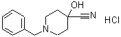 structure of CAS# 71617-20-4, 4-Hydroxy-1-(Phenylmethyl)-4-Piperidinecarbonitrile Hydrochloride (1:1);1-Benzyl-4-Hydroxy-Piperidine-4-Carbonitrile Hydrochloride;1-Benzyl-4-Hydroxy-4-Piperidinecarbonitrile Hydrochloride;1-Benzyl-4-Hydroxy-Isonipecotonitrile Hydrochloride