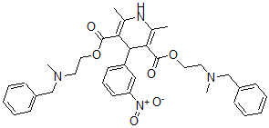 CAS#: 71791-90-7， 1,4-Dihydro-2,6-dimethyl-4-(m-nitrophenyl)-3,5-pyridinedicarboxylic acid di-2-(methyl(phenylmethyl)amino)ethyl ester