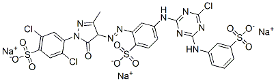 CAS#: 72259-17-7， Trisodium 4-[[4-Chloro-6-[(3-Sulphonatophenyl)Amino]-1,3,5-Triazin-2-Yl]Amino]-2-[[1-(2,5-Dichloro-4-Sulphonatophenyl)-4,5-Dihydro-3-Methyl-5-Oxo-1H-Pyrazol-4-Yl]Azo]Benzenesulphonate