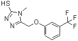 structure of CAS# 724749-07-9, 4-Methyl-5-{[3-(trifluoromethyl)phenoxy]methyl}-4H-1,2,4-triazole-3-thiol;4-methyl-<wbr>5-{[3-(tr<wbr>ifluorome<wbr>thyl)phen<wbr>oxy]methy<wbr>l}-1,2,4-<wbr>triazole-<wbr>3-thiol;4-Methyl-<wbr>5-{[3-(tr<wbr>ifluorome<wbr>thyl)phen<wbr>oxy]methy<wbr>l}-4H-1,2<wbr>,4-triazo<wbr>le-3-thiol;MFCD04059082
