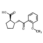 structure of CAS# 733740-55-1, (1R,2S)-2-[2-(2-Methoxyphenyl)-2-oxoethyl]cyclopentanecarboxylic acid;MFCD01311222;trans-2-[<wbr>2-(2-meth<wbr>oxyphenyl<wbr>)-2-oxoet<wbr>hyl]cyclo<wbr>pentane-1<wbr>-carboxyl<wbr>ic acid;trans-2-[<wbr>2-(2-Meth<wbr>oxyphenyl<wbr>)-2-oxoet<wbr>hyl]-cycl<wbr>opentane-<wbr>1-carboxy<wbr>lic acid