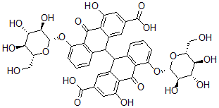 CAS#: 73613-07-7， 9-[2-Carboxy-4-Hydroxy-10-Oxo-5-[(2S,3R,4S,5S,6R)-3,4,5-Trihydroxy-6-(Hydroxymethyl)Oxan-2-Yl]Oxy-9H-Anthracen-9-Yl]-4-Hydroxy-10-Oxo-5-[(2S,3R,4S,5S,6R)-3,4,5-Trihydroxy-6-(Hydroxymethyl)Oxan-2-Yl]Oxy-9H-Anthracene-2-Carboxylic Acid