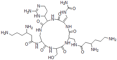 CAS#: 74240-43-0， 3,6-Diamino-N-[(6E)-3-(2-Amino-3,4,5,6-Tetrahydropyrimidin-4-Yl)-6-[(Carbamoylamino)Methylidene]-9-[(3,6-Diaminohexanoylamino)Methyl]-12-(Hydroxymethyl)-2,5,8,11,14-Pentaoxo-1,4,7,10,13-Pentazacyclohexadec-15-Yl]Hexanamide