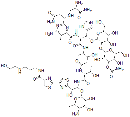 CAS#: 77368-75-3， [2-[2-[2-[[6-Amino-2-[3-Amino-1-[(2,3-Diamino-3-Oxopropyl)Amino]-3-Oxopropyl]-5-Methylpyrimidine-4-Carbonyl]Amino]-3-[[5-[[1-[[1-(5-Amino-3,4-Dihydroxy-6-Methyloxan-2-Yl)Oxy-2-Hydroxy-2-[4-[4-[3-(2-Hydroxyethylamino)Propylcarbamoyl]-1,3-Thiazol-2-Yl]-1,3-Thiazol-2-Yl]Ethyl]Amino]-3-Hydroxy-1-Oxobutan-2-Yl]Amino]-3-Hydroxy-5-Oxopentan-2-Yl]Amino]-1-(3H-Imidazol-4-Yl)-3-Oxopropoxy]-4,5-Dihydroxy-6-(Hydroxymethyl)Oxan-3-Yl]Oxy-3,5-Dihydroxy-6-(Hydroxymethyl)Oxan-4-Yl] Carbamate