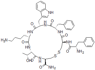 CAS#: 79486-60-5， (4R,7S,10S,13S,16S,19R)-10-(4-Aminobutyl)-19-[[(2S)-2-Amino-3-Phenylpropanoyl]Amino]-7-(1-Hydroxyethyl)-13-(1H-Indol-3-Ylmethyl)-6,9,12,15,18-Pentaoxo-16-(Phenylmethyl)-1,2-Dithia-5,8,11,14,17-Pentazacycloicosane-4-Carboxamide