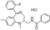CAS#: 83736-81-6， N-[[6-(2-Fluorophenyl)-2,9-Dimethyl-2,5-Diazabicyclo[5.4.0]Undeca-5,8,10,12-Tetraen-3-Yl]Methyl]Benzamide Hydrochloride