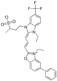 CAS#: 83783-57-7， 3-Ethyl-2-[3-[1-Ethyl-1,3-Dihydro-3-(3-Sulphonatobutyl)-5-(Trifluoromethyl)-2H-Benzimidazol-2-Ylidene]Prop-1-Enyl]-5-Phenylbenzoxazolium