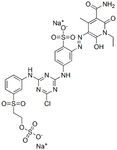 CAS#: 84000-63-5， Disodium 2-[[5-Carbamoyl-1-Ethyl-1,6-Dihydro-2-Hydroxy-4-Methyl-6-Oxo-3-Pyridyl]Azo]-4-[[4-Chloro-6-[[3-[[2-(Sulphonatooxy)Ethyl]Sulphonyl]Phenyl]Amino]-1,3,5-Triazin-2-Yl]Amino]Benzenesulphonate