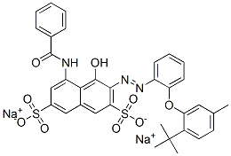CAS 登录号：84083-07-8， 5-(苯甲酰基氨基)-3-[[2-[2-(叔-丁基)-5-甲基苯氧基]苯基]偶氮]-4-羟基萘-2,7-二磺酸二钠
