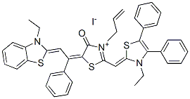 CAS#: 84434-28-6， 3-Allyl-5-[2-(3-Ethylbenzothiazol-2(3H)-Ylidene)-1-Phenylethylidene]-2-[(3-Ethyl-4,5-Diphenylthiazol-2(3H)-Ylidene)Methyl]-4-Oxothiazolium Iodide