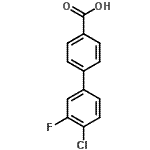 structure of CAS# 844878-86-0, 4'-Chloro-3'-fluoro-4-biphenylcarboxylic acid;[1,1'-BIPHENYL]-4-CARBOXYLICACID, 4'-CHLORO-3'-FLUORO-;4-(4-chloro-3-fluorophenyl)benzoic acid;4'-Chloro-3'-fluoro[1,1'-biphenyl]-4-carboxylic acid