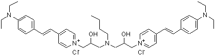 CAS#: 85030-34-8， 1,1'-[(Butylimino)bis(2-hydroxy-3,1-propanediyl)]bis(4-{(E)-2-[4-(diethylamino)phenyl]vinyl}pyridinium) dichloride