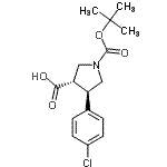 structure of CAS# 851485-00-2, (3S,4R)-4-(4-Chlorophenyl)-1-{[(2-methyl-2-propanyl)oxy]carbonyl}-3-pyrrolidinecarboxylic acid;(3s,4r)-1<wbr>-boc-4-(4<wbr>-chloroph<wbr>enyl)pyrr<wbr>olidine-3<wbr>-carboxyl<wbr>ic acid;[150281-45-1];1-[(tert-<wbr>Butyl)oxy<wbr>carbonyl]<wbr>-4-(4-chl<wbr>orophenyl<wbr>)pyrrolid<wbr>ine-3-car<wbr>boxylic a<wbr>cid