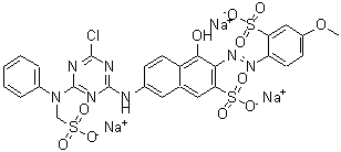 CAS#: 85455-59-0， 7-[[4-Chloro-6-[Phenyl(Sulfomethyl)Amino]-1,3,5-Triazin-2-Yl]Amino]-4-Hydroxy-3-[2-(4-Methoxy-2-Sulfophenyl)Diazenyl]-2-Naphthalenesulfonicacid Sodium Salt (1:3)