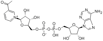 structure of CAS# 86-08-8, 3-Acetylpyridine Adenine Dinucleotide;[(2R,3S,4R,5R)-5-(3-Acetylpyridin-1-Ium-1-Yl)-3,4-Dihydroxy-Tetrahydrofuran-2-Yl]Methyl [[(2R,3S,4R,5R)-5-(6-Aminopurin-9-Yl)-3,4-Dihydroxy-Tetrahydrofuran-2-Yl]Methoxy-Hydroxy-Phosphoryl] Phosphate;[(2R,3S,4R,5R)-5-(3-Acetyl-1-Pyridin-1-Iumyl)-3,4-Dihydroxy-2-Tetrahydrofuranyl]Methyl [[(2R,3S,4R,5R)-5-(6-Amino-9-Purinyl)-3,4-Dihydroxy-2-Tetrahydrofuranyl]Methoxy-Hydroxyphosphoryl] Phosphate;[[(2R,3S,4R,5R)-5-(6-Aminopurin-9-Yl)-3,4-Dihydroxy-Oxolan-2-Yl]Methoxy-Hydroxy-Phosphoryl] [(2R,3S,4R,5R)-5-(3-Ethanoylpyridin-1-Ium-1-Yl)-3,4-Dihydroxy-Oxolan-2-Yl]Methyl Phosphate