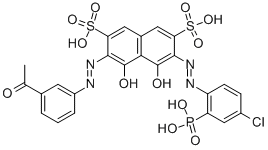 CAS#: 86167-87-5， 3-[(3-acetylphenyl)azo]-6-[(4-chloro-2- phosphonophenyl)azo]-4,5-dihydroxy-2,7-Naphthalenedisulfonic acid