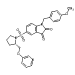 structure of CAS# 872254-32-5, 1-(4-Methoxybenzyl)-5-({(2S)-2-[(3-pyridinyloxy)methyl]-1-pyrrolidinyl}sulfonyl)-1H-indole-2,3-dione;(S)-1-(4-<wbr>methoxybe<wbr>nzyl)-5-(<wbr>2-(pyridi<wbr>n-3-yl-ox<wbr>ymethyl)-<wbr>pyrrolidi<wbr>ne-1-sulf<wbr>onyl)-1H-<wbr>indole-2,<wbr>3-dione;1-(4-Meth<wbr>yoxybenzy<wbr>l)-5-(2-(<wbr>pyridin-3<wbr>-yl-oxyme<wbr>thyl)-pyr<wbr>rolidine-<wbr>1-sulfony<wbr>l)-1H-ind<wbr>ole-2,3-d<wbr>ione;NSCI