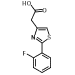 structure of CAS# 879070-41-4, [2-(2-Fluorophenyl)-1,3-thiazol-4-yl]acetic acid;[2-(2-Fluoro-phenyl)-thiazol-4-yl]-acetic acid;2-(2-(2-fluorophenyl)thiazol-4-yl)acetic acid;2-[2-(2-fluorophenyl)-1,3-thiazol-4-yl]acetic acid