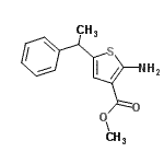 structure of CAS# 884497-36-3, Methyl 2-amino-5-(1-phenylethyl)-3-thiophenecarboxylate;3-THIOPHE<wbr>NECARBOXY<wbr>LICACID, <wbr>2-AMINO-5<wbr>-(1-PHENY<wbr>LETHYL)-,<wbr> METHYL E<wbr>STER;Methyl 2-amino-5-(1-phenylethyl)thiophene-3-carboxylate;methyl2-amino-5-(1-phenylethyl)thiophene-3-carboxylate