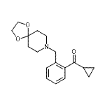 structure of CAS# 898781-11-8, Cyclopropyl[2-(1,4-dioxa-8-azaspiro[4.5]dec-8-ylmethyl)phenyl]methanone;cycloprop<wbr>yl 2-[8-(<wbr>1,4-dioxa<wbr>-8-azaspi<wbr>ro[4.5]de<wbr>cyl)methy<wbr>l]phenyl <wbr>ketone