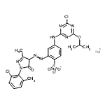 CAS 登录号：89923-50-2， 钠4-[(4-氯-6-异丙氧基-1,3,5-三嗪-2-基)氨基]-2-{[1-(2-氯-6-甲基苯基)-3-甲基-5-氧代-4,5-二氢-1H-吡唑-4-基]偶氮}苯磺酸酯