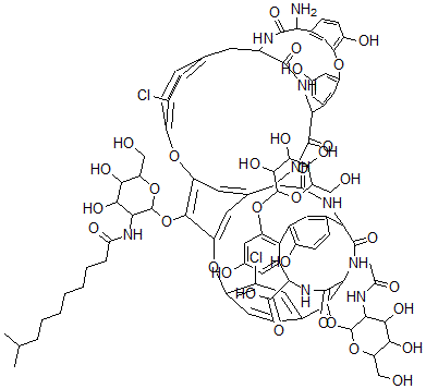 structure of CAS# 91032-38-1, Teicoplanin A2-5;Teicoplanin A2-5;Teicoplanin A(Sub 2-5);(3S,15R,18R,34R,35S,38S,48R,50Ar)-34-((2-Acetamido-2-Deoxy-Beta-D-Glucopyranosyl)Oxy)-15-Amino-22,31-Dichloro-56-((2-Deoxy-2-(9-Methyldecanamido)-Beta-D-Glucopyranosyl)Oxy)-2,3,16,17,18,19,35,36,37,38,48,49,50,50A-T