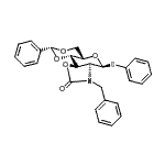 structure of CAS# 910805-49-1, (2R,4aS,6S,6aS)-7-Benzyl-2-phenyl-6-(phenylsulfanyl)hexahydro[1,3]dioxino[4',5':5,6]pyrano[3,4-d][1,3]oxazol-8(6H)-one;Phenyl N-<wbr>Benzyl-2-<wbr>amino-4,6<wbr>-O-benzyl<wbr>idene-2-N<wbr>,3-O-carb<wbr>onyl-2-de<wbr>oxy-1-thi<wbr>o-β-D-glu<wbr>copyranos<wbr>ide