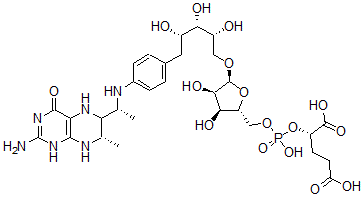 CAS#: 92481-94-2， 1-(4-{(1R)-1-[(6S,7S)-2-Amino-7-methyl-4-oxo-3,4,5,6,7,8-hexahydropteridin-6-yl]ethylamino}phenyl)-1-deoxy-5-O-{5-O-[(1S)-1,3-dicarboxypropylphosphono]-alpha-D-ribofuranosyl}-D-ribitol