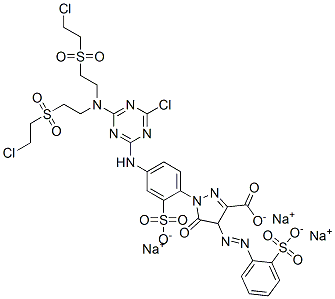 CAS#: 94021-08-6， Trisodium 1-[4-[[4-[Bis[2-[(2-Chloroethyl)Sulphonyl]Ethyl]Amino]-6-Chloro-1,3,5-Triazin-2-Yl]Amino]-2-Sulphonatophenyl]-4,5-Dihydro-5-Oxo-4-[(2-Sulphonatophenyl)Azo]-1H-Pyrazole-3-Carboxylate