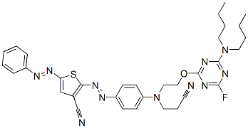 CAS#: 94160-38-0， 2-[[4-[(2-Cyanoethyl)[2-[[4-(Dibutylamino)-6-Fluoro-1,3,5-Triazin-2-Yl]Oxy]Ethyl]Amino]Phenyl]Azo]-5-(Phenylazo)Thiophene-3-Carbonitrile