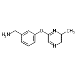 structure of CAS# 941716-89-8, 1-{3-[(6-Methyl-2-pyrazinyl)oxy]phenyl}methanamine;[3-(6-methylpyrazin-2-yloxy)phenyl]methylamine;{3-[(6-Methylpyrazin-2-yl)oxy]phenyl}methylamine;3-[(6-Methylpyrazin-2-yl)oxy]benzylamine