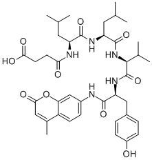 structure of CAS# 94367-21-2, N-(3-Carboxy-1-Oxopropyl)-L-Leucyl-L-Leucyl-L-Valyl-N-(4-Methyl-2-Oxo-2H-1-Benzopyran-7-Yl)-L-Tyrosinamide;4-[[1-[[1-[[(1S)-1-[[(1S)-1-[(4-Hydroxyphenyl)Methyl]-2-[(4-Methyl-2-Oxo-Chromen-7-Yl)Amino]-2-Oxo-Ethyl]Carbamoyl]-2-Methyl-Propyl]Carbamoyl]-3-Methyl-Butyl]Carbamoyl]-3-Methyl-Butyl]Amino]-4-Oxo-Butanoic Acid;4-[[1-[[[1-[[[(1S)-1-[[[(1S)-1-[(4-Hydroxyphenyl)Methyl]-2-[(4-Methyl-2-Oxo-7-Chromenyl)Amino]-2-Oxoethyl]Amino]-Oxomethyl]-2-Methylpropyl]Amino]-Oxomethyl]-3-Methylbutyl]Amino]-Oxomethyl]-3-Methylbutyl]Amino]-4-Oxobutanoic Acid;4-[[1-[[1-[[(1S)-1-[[(1S)-1-(4-Hydroxybenzyl)-2-Keto-2-[(2-Keto-4-Methyl-Chromen-7-Yl)Amino]Ethyl]Carbamoyl]-2-Methyl-Propyl]Carbamoyl]-3-Methyl-Butyl]Carbamoyl]-3-Methyl-Butyl]Amino]-4-Keto-Butyric Acid