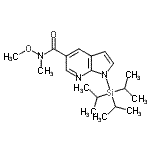structure of CAS# 944937-28-4, N-Methoxy-N-methyl-1-(triisopropylsilyl)-1H-pyrrolo[2,3-b]pyridine-5-carboxamide;1-Triisop<wbr>ropylsila<wbr>nyl-1H-py<wbr>rrolo[2,3<wbr>-b]pyridi<wbr>ne-5-carb<wbr>oxylic ac<wbr>id methox<wbr>y-methyl-<wbr>amide;N-methoxy<wbr>-N-methyl<wbr>-1-(triis<wbr>opropylsi<wbr>lyl)-1H-p<wbr>yrrolo[2,<wbr>3-b]pyrid<wbr>ine-5-car<wbr>boxamide;MFCD09260186