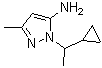 structure of CAS# 957514-15-7, 1-(1-Cyclopropylethyl)-3-methyl-1H-pyrazol-5-amine;1-(1-cyclopropylethyl)-3-methyl-1H-pyrazol-5-amine;1-(cyclopropylethyl)-3-methylpyrazole-5-ylamine;2-(1-Cyclopropyl-ethyl)-5-methyl-2H-pyrazol-3-ylamine