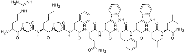 structure of CAS# 96736-12-8, D-Arginyl-L-Prolyl-L-Lysyl-L-Prolyl-D-Phenylalanyl-L-Glutaminyl-D-Tryptophyl-L-Phenylalanyl-D-Tryptophyl-L-Leucyl-L-Leucinamide;1-D-Arginine-5-D-Phenylalanine-7-D-Tryptophan-9-D-Tryptophan-11-L-Leucinamide- Substance P;5-Phe-7,9-Trp-11-Leu-Substance P;5-Phenylalanyl-7,9-Tryptophyl-11-Leucine-Substance P