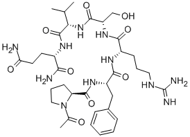structure of CAS# 97145-43-2, 1-Acetyl-L-prolyl-L-phenylalanyl-L-arginyl-L-seryl-L-valyl-L-glutamamide;(2S)-2-[[(2S)-2-[[(2S)-2-[[(2S)-2-[[(2S)-2-[[(2S)-1-Acetylpyrrolidine-2-Carbonyl]Amino]-3-Phenyl-Propanoyl]Amino]-5-Guanidino-Pentanoyl]Amino]-3-Hydroxy-Propanoyl]Amino]-3-Methyl-Butanoyl]Amino]Pentanediamide;(2S)-2-[[(2S)-2-[[(2S)-2-[[(2S)-2-[[(2S)-2-[[[