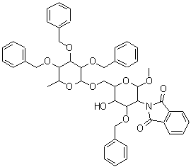 CAS#: 97242-86-9， Methyl 3-O-benzyl-2-deoxy-2-(1,3-dioxo-1,3-dihydro-2H-isoindol-2-yl)-6-O-(2,3,4-tri-O-benzyl-6-deoxyhexopyranosyl)hexopyranoside