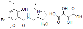CAS#: 98527-06-1， 3-Bromo-5-ethyl-N-((1-ethyl-2-pyrrolidinyl)methyl)-6-hydroxy-2-methoxybenzamide tartrate hydrate