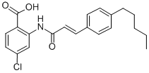 structure of CAS# 99754-06-0, 2-(4-Amylcinnamoyl)Amino-4-Chlorobenzoic Acid;4-Chloro-2-[[(E)-1-Oxo-3-(4-Pentylphenyl)Prop-2-Enyl]Amino]Benzoic Acid;2-[[(E)-3-(4-Amylphenyl)Acryloyl]Amino]-4-Chloro-Benzoic Acid;Ono-Rs-082